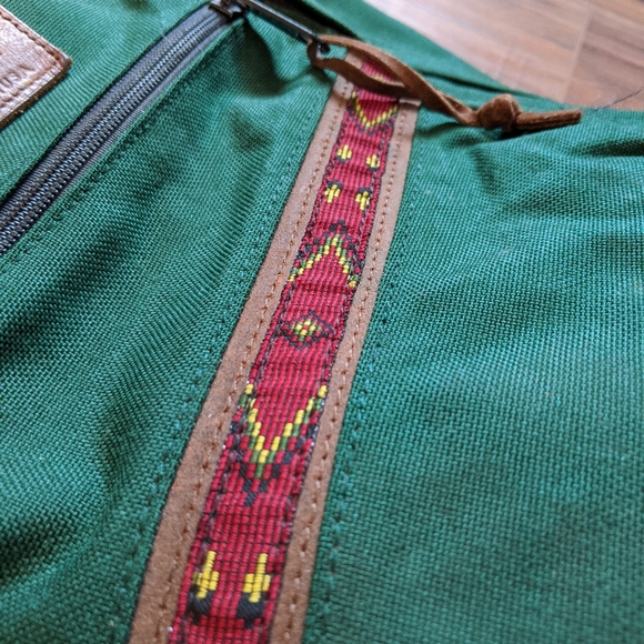 Vintage 90s Eastpak Backpack Green Leather Bottom - Picture 3 of 6